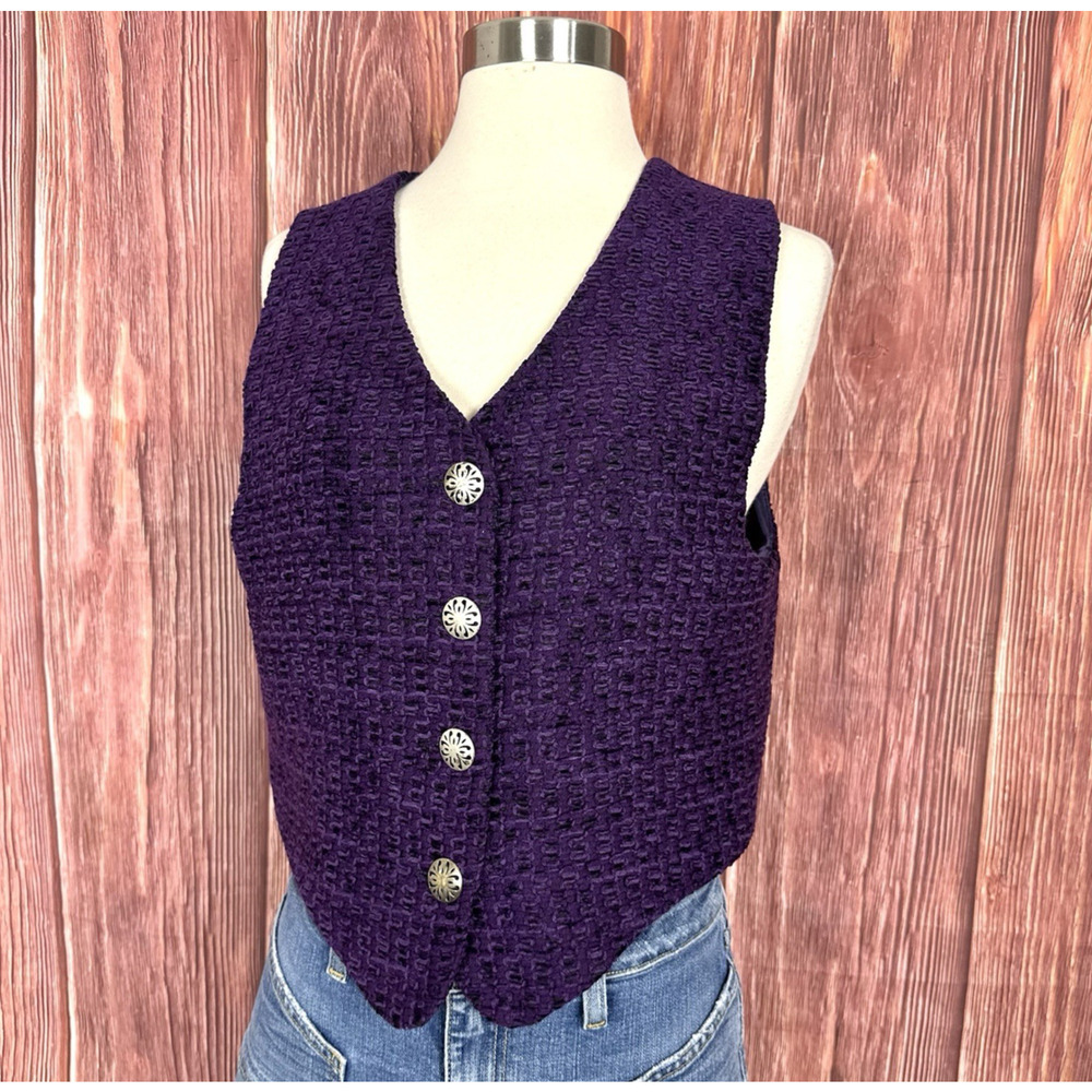 VTG Stonebridge Purple Button Front Vest Top Western Rodeo Womens Size PS Small